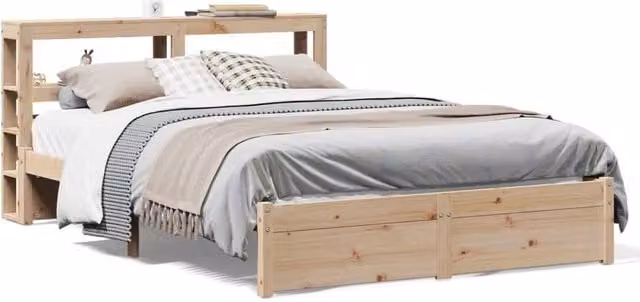 Berkfield Home Rustic Solid Pine Bed Frame with Headboard and Side Compartments in Beige, W/D/H: 140 x 200 cm