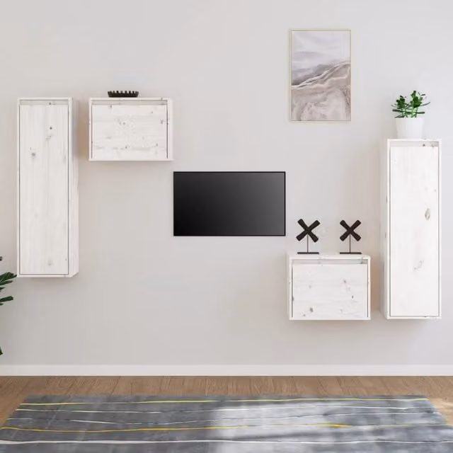 Berkfield Home White Solid Wood Pine Wall Mounted TV Cabinet Set of 4