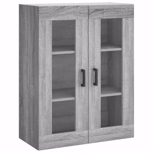 vidaXL Modern Wall Mounted Cabinet with Glass Doors in Grey, W/D/H: 69.5 x 34.0 x 90.0 cm