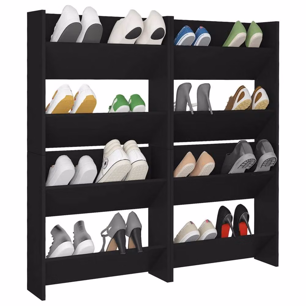 Berkfield Home Set of 4 Wall Mounted Shoe Cabinets in Black, W/D/H: 60 x 18 x 60 cm – 3