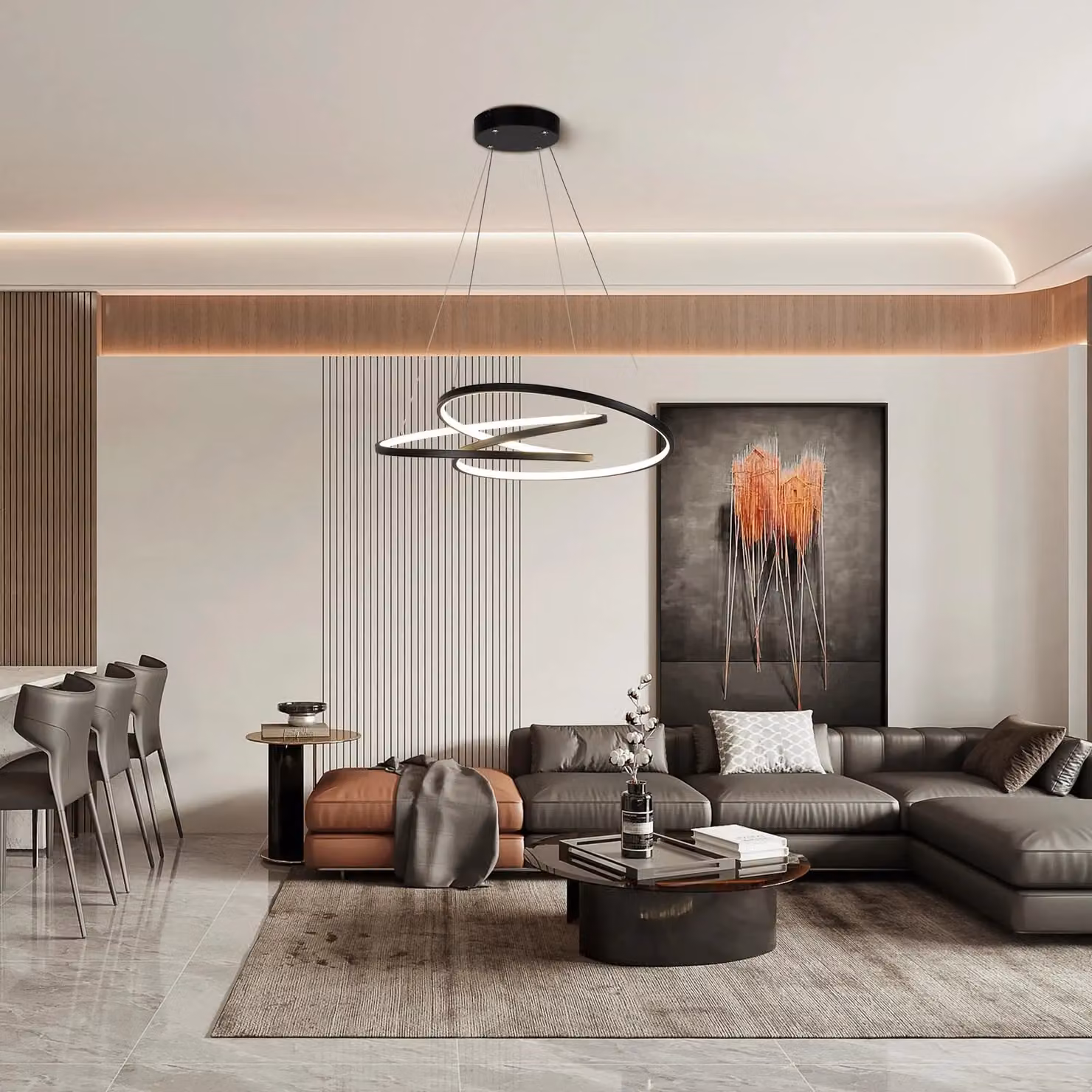 Garwarm 1 Black Dimmable LED Pendant Ceiling Light with Circular Geometric Design and Adjustable Height – 3