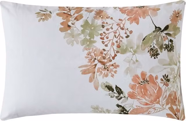 Laura Ashley Lewcombe 2 Pack Reversible Floral Cotton Sateen Pillowcases, Orange Mix