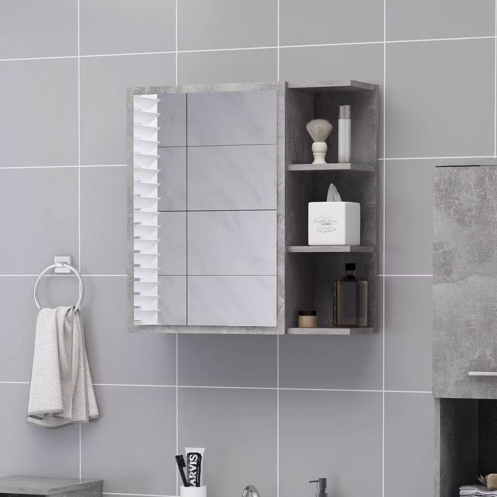 Berkfield Home Modern Wall Mounted Bathroom Mirror Cabinet in Concrete Grey, W/D/H: 62.5 x 20.5 x 64 cm – 2