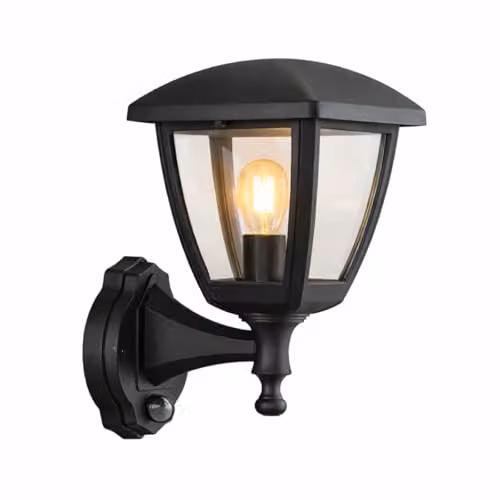 CGC Lighting Black Outdoor Wall Lantern with PIR Motion Sensor and Transparent Diffuser, IP44 Weatherproof Classic Design – 2