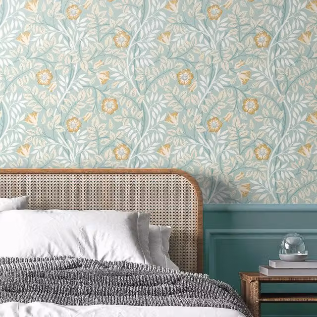 Hoopla Walls Rosehip Trail Seafoam Art Nouveau Floral Wall Art in Blue and Green