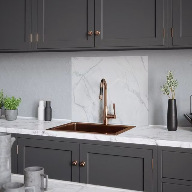 House Beautiful Calacatta Marble Look Glass Kitchen Splashback, Grey and White, W: 90 cm, H: 75 cm
