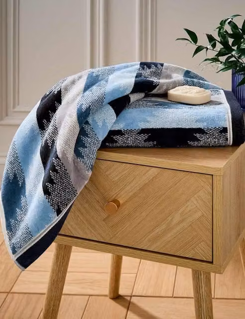 Bedeck of Belfast Kayah/Liyana Fluffy Pure Cotton Striped Towel in Indigo Mix Blue