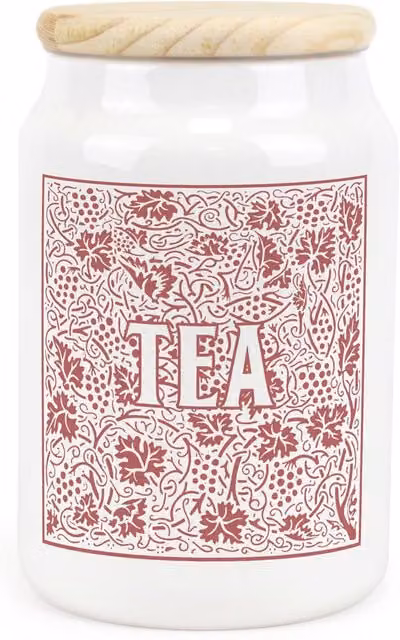 Purely Home Red Oak Leaves and Berries Floral Ceramic Tea Storage Canister in Red and White