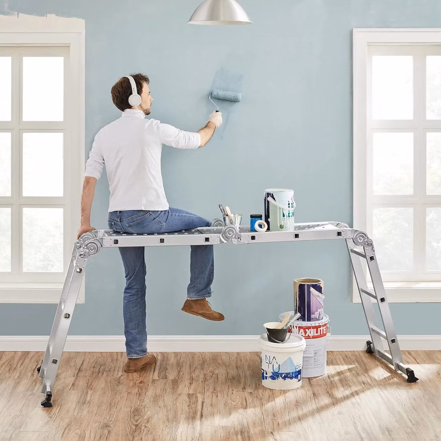 SONGMICS Multi Purpose Aluminium Folding Ladder with 12 Steps in Silver – 1