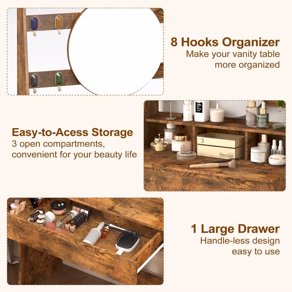 KEEPREAPER Hollywood LED Dressing Table with Adjustable Lighting in Brown – 5