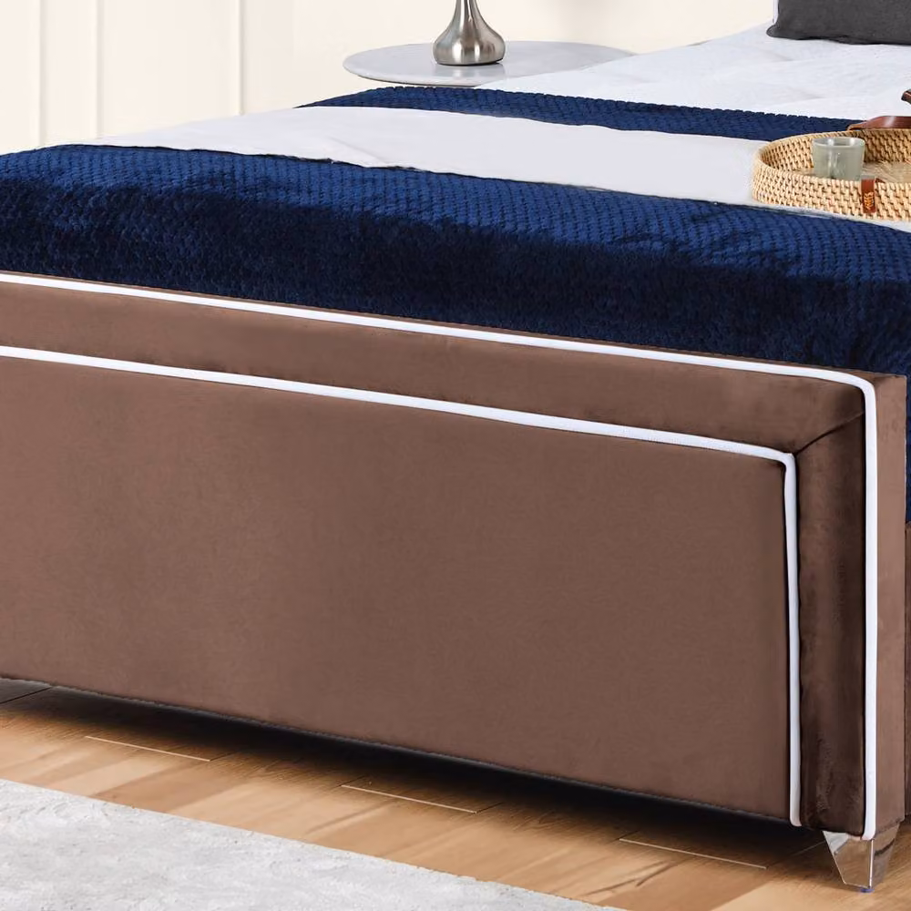 UK Bed Furniture Ariana Brown Velvet Upholstered Double Bed Frame W/D/H: 140 x 200 cm – 3