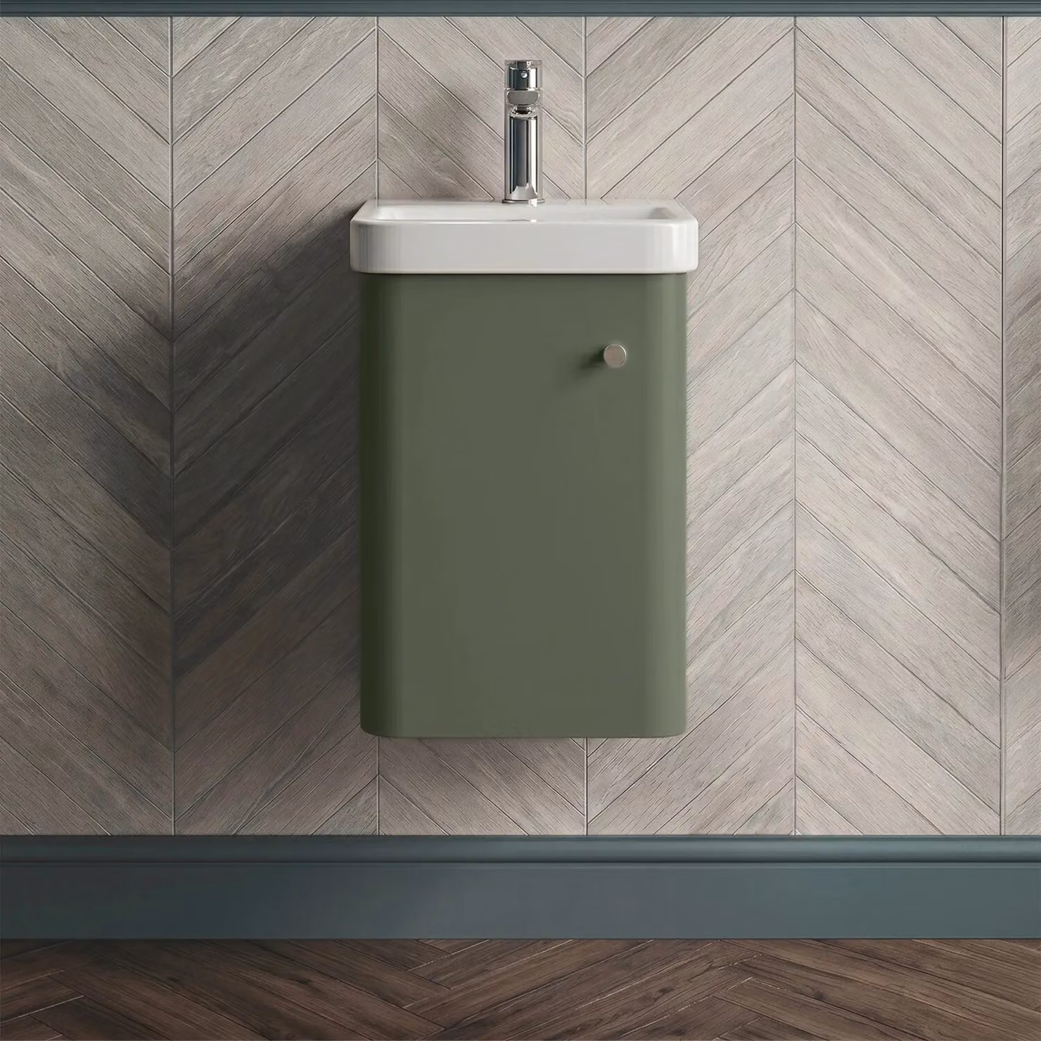 Balterley Modern Wall Hung 1 Door Bathroom Vanity Unit with Basin, Satin Green – 4