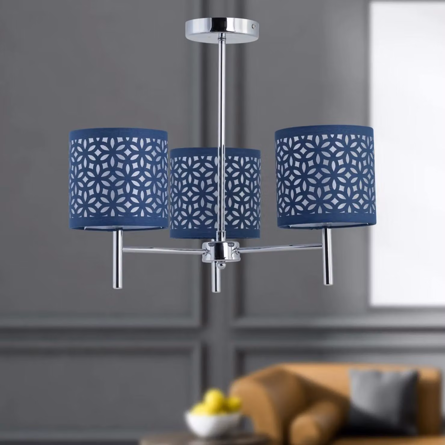 First Choice Lighting Brea Set of 2 Chrome Ceiling Light Fittings with Navy Blue Cut Out Shades – 4