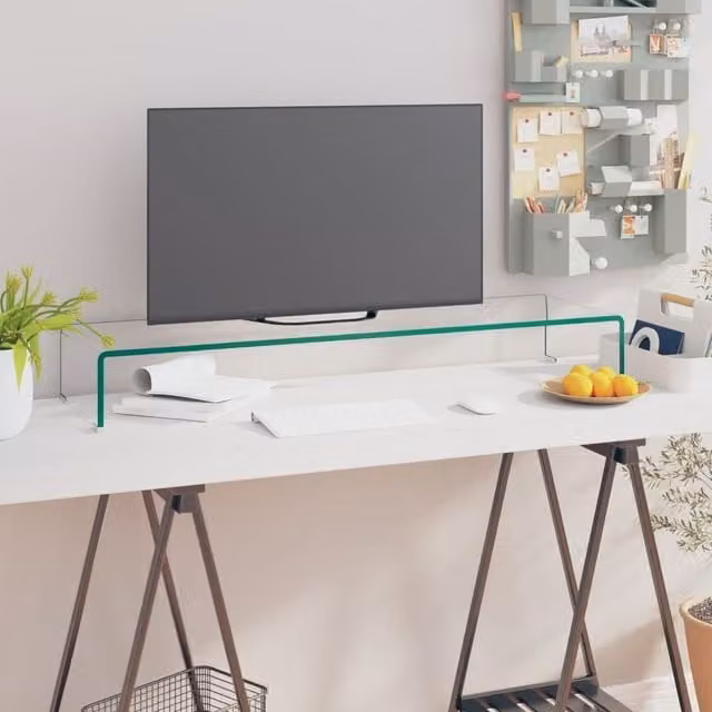 Berkfield Home Clear Glass TV Stand and Monitor Riser W/D/H: 100 x 30 x 13 cm