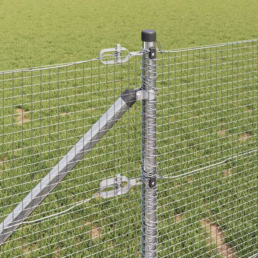 Berkfield Home Modern Welded Wire Fence with 13 Spike Posts, Galvanised Steel, Silver, W: 100 m, H: 0.5 m – 3