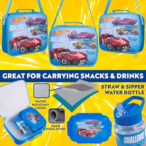 Get Trend Hot Wheels 3 Piece Lunch Set with Water Bottle and Lunch Box, Blue, BPA Free and Leakproof – 3
