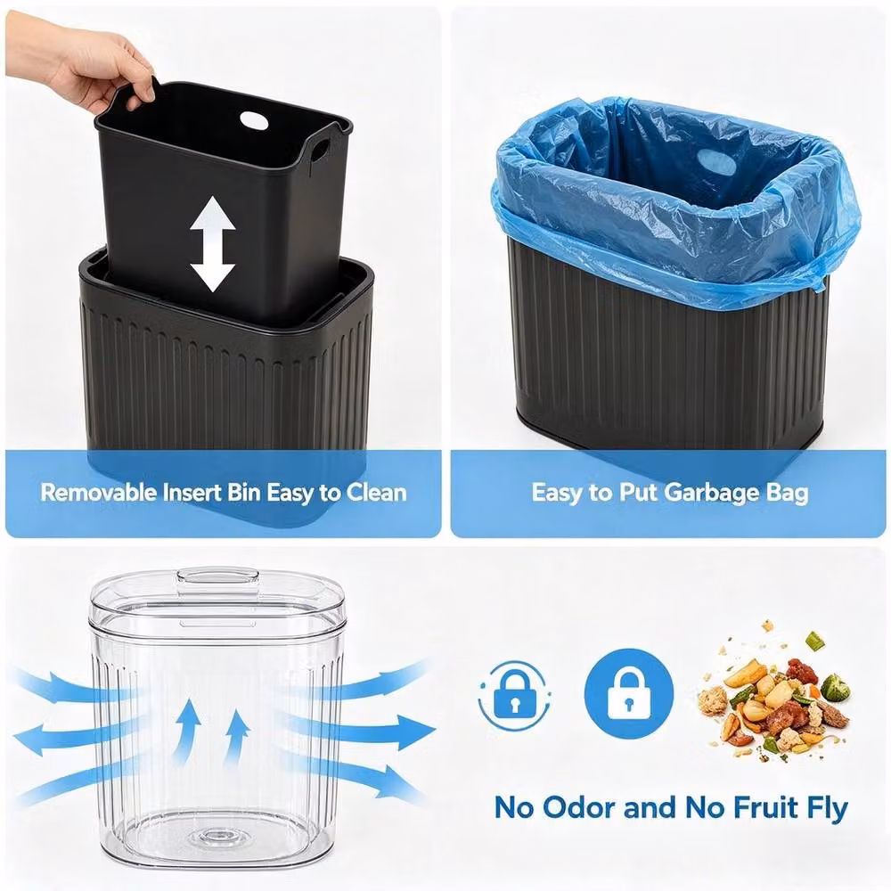 EONLION Hanging Kitchen Waste Bin with Flip Lid in Black – 3