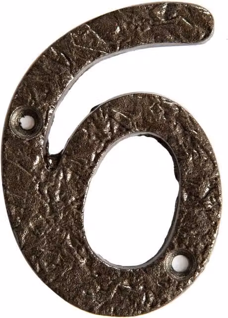 Hammer and Tongs Rustic Iron Number 6 Metal Numeral in Grey, Pack of 2, Height: 7.5 cm