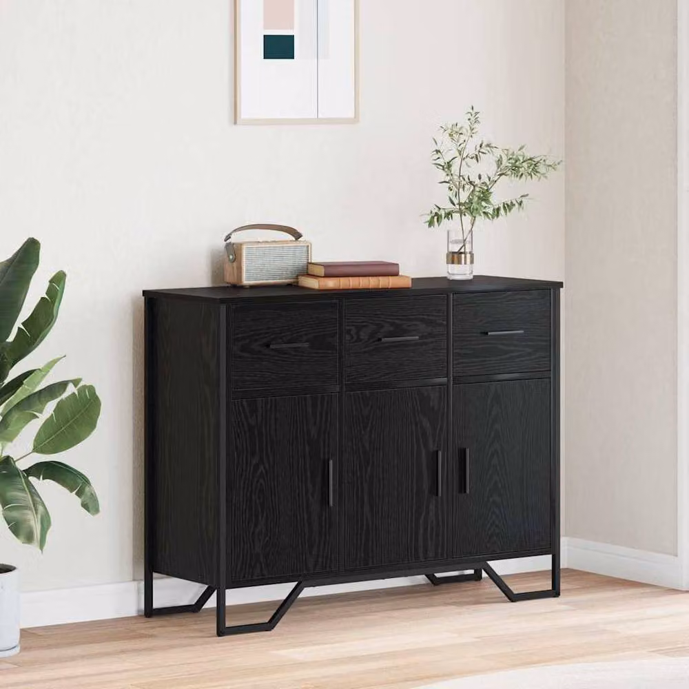 Berkfield Home Black Oak Sideboard, W/D/H: 97 x 32.5 x 74.5 cm – 2