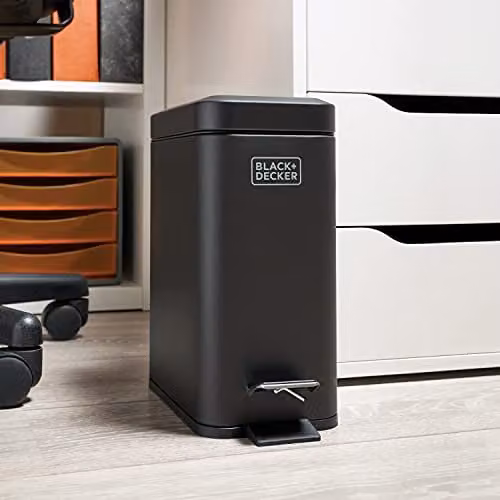 BLACK+DECKER BXBN0007E 5L Black and Silver Stainless Steel Pedal Bin with Soft Close Lid and Removable Inner Bucket, W: 30 cm, D: 14 cm, H: 29 cm – 1