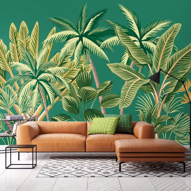 Origin Murals Tropical Palm Trees Summer Floral Wall Mural in Green