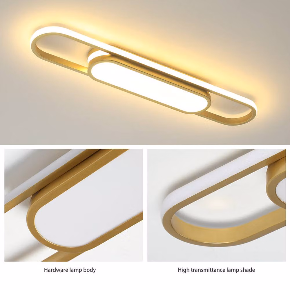 NIVOR Gold LED Linear Ceiling Light, 40W Dimmable Acrylic and Metal Bar Light with Remote Control – 3