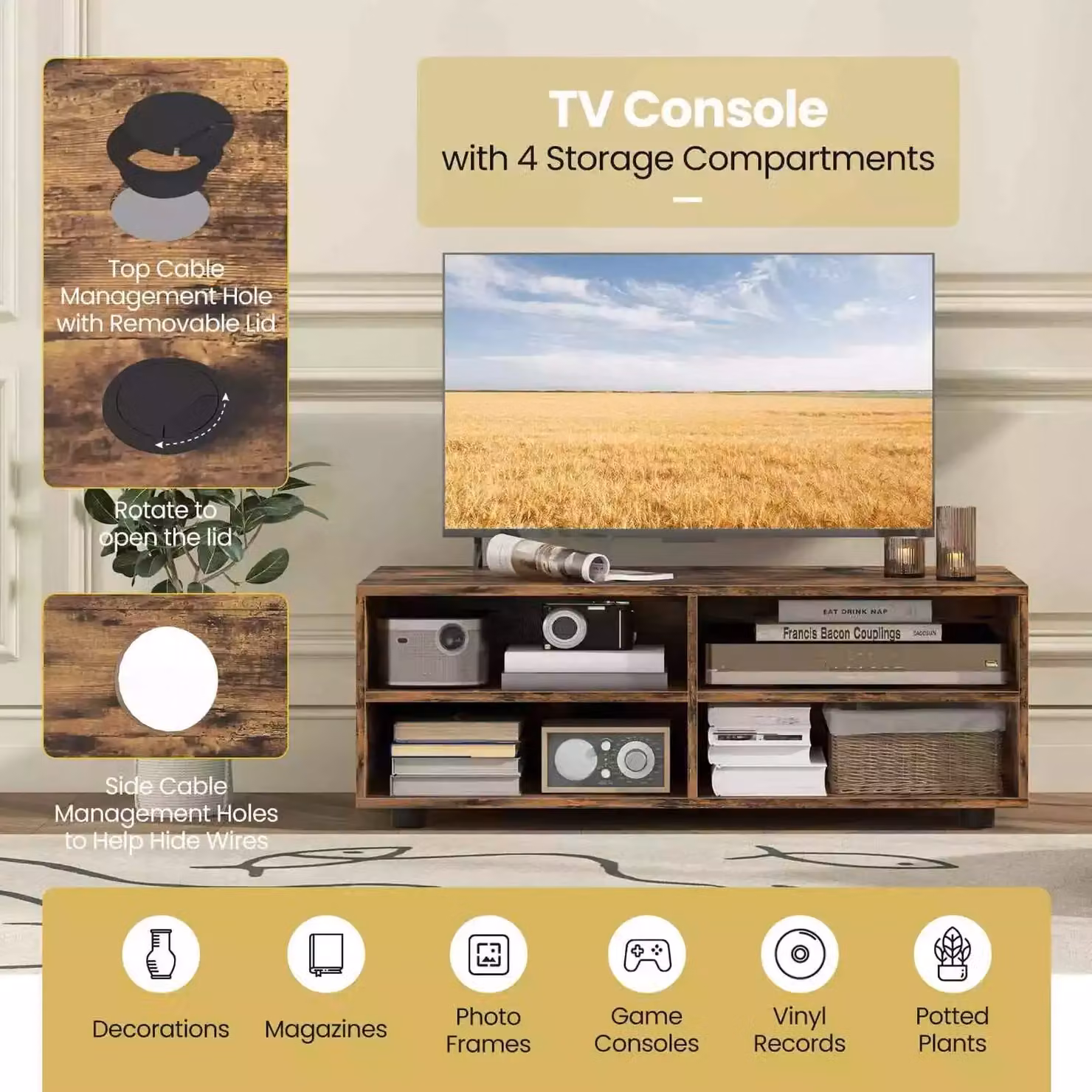 Costway Brown Wooden Classic TV Stand and Media Console Table for TVs up to 40 Inches – 3