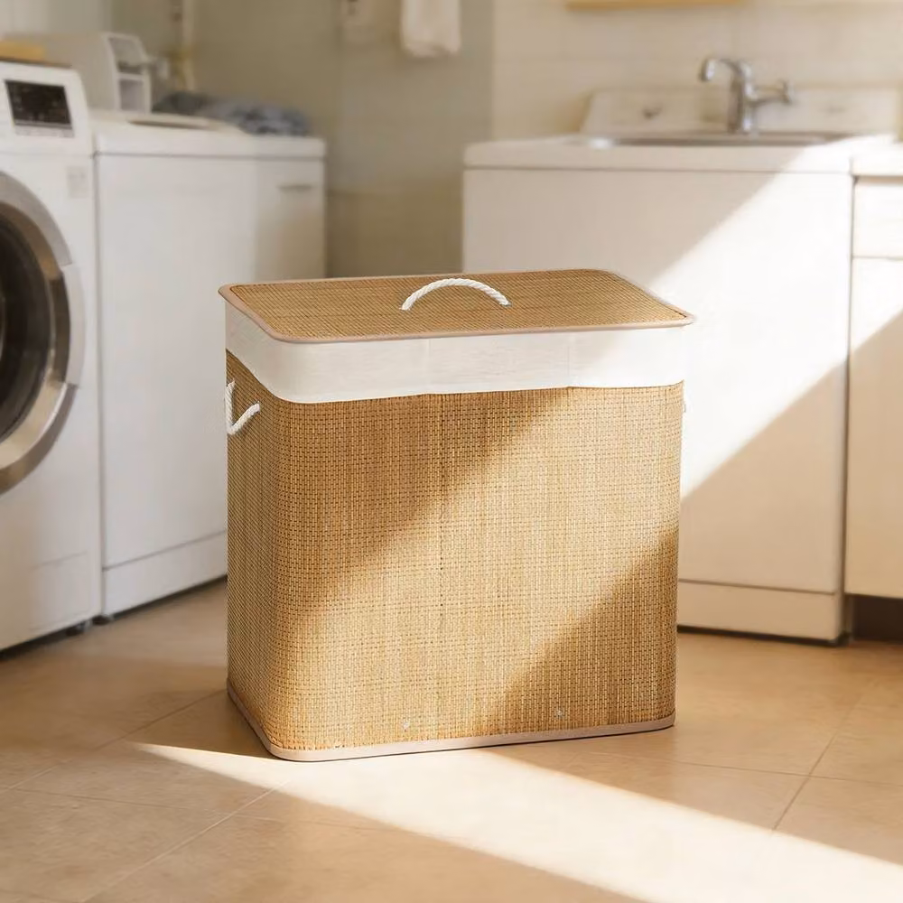 NESTLUNE 144L Bamboo Laundry Basket with Lid and Handles, Brown, W: 60 cm, D: 60 cm, H: 120 cm – 3