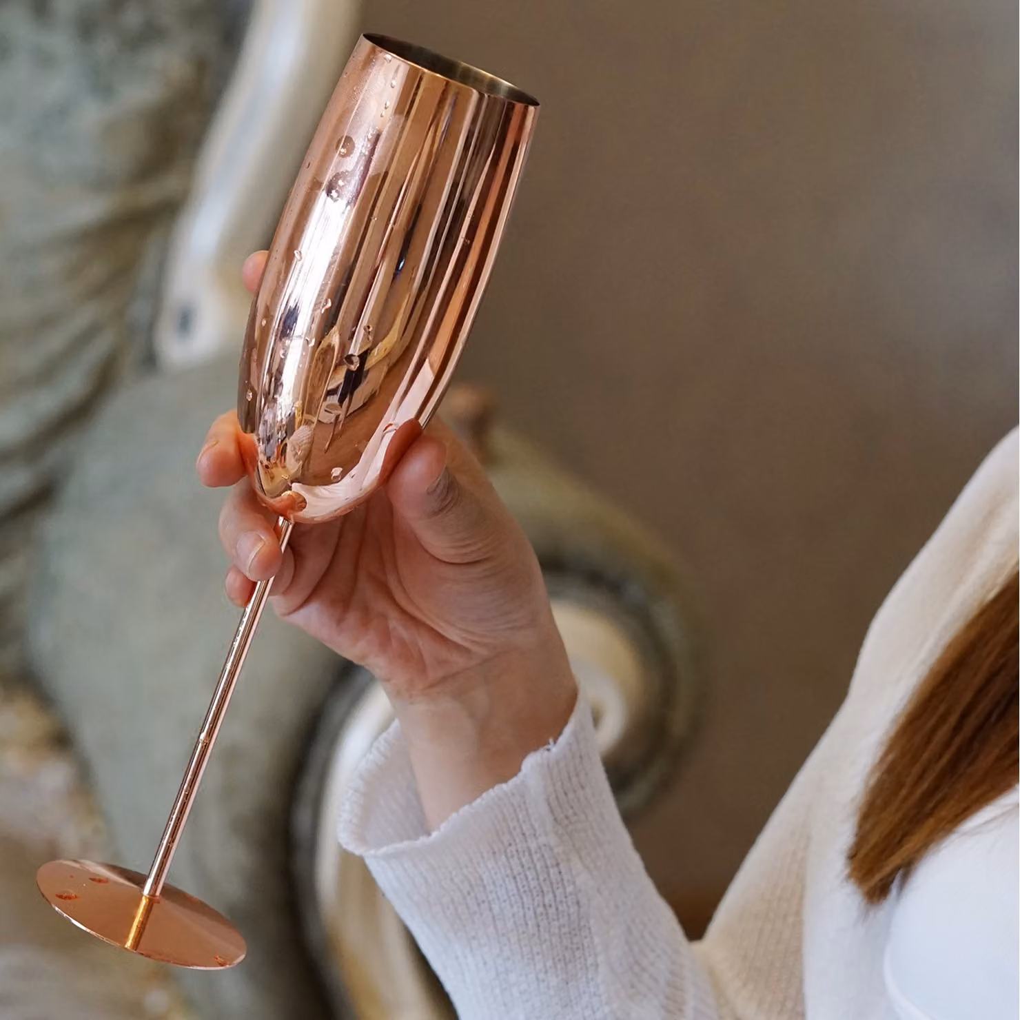 Gr8 Home Set of 2 Copper Stainless Steel Champagne Flutes in Bronze – 2