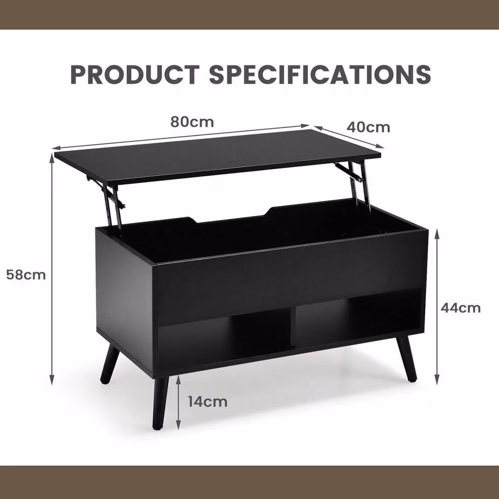 VOGREX Modern Rectangular Wooden Lift Top Coffee Table in Black – 2