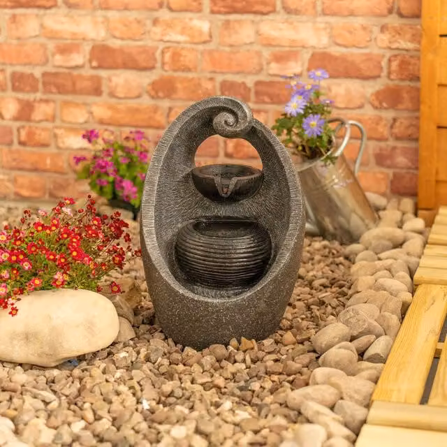 ValueLights Solar Powered Cascading Swirl Water Feature Fountain in Grey, W/D/H: 40 x 25 x 17 cm