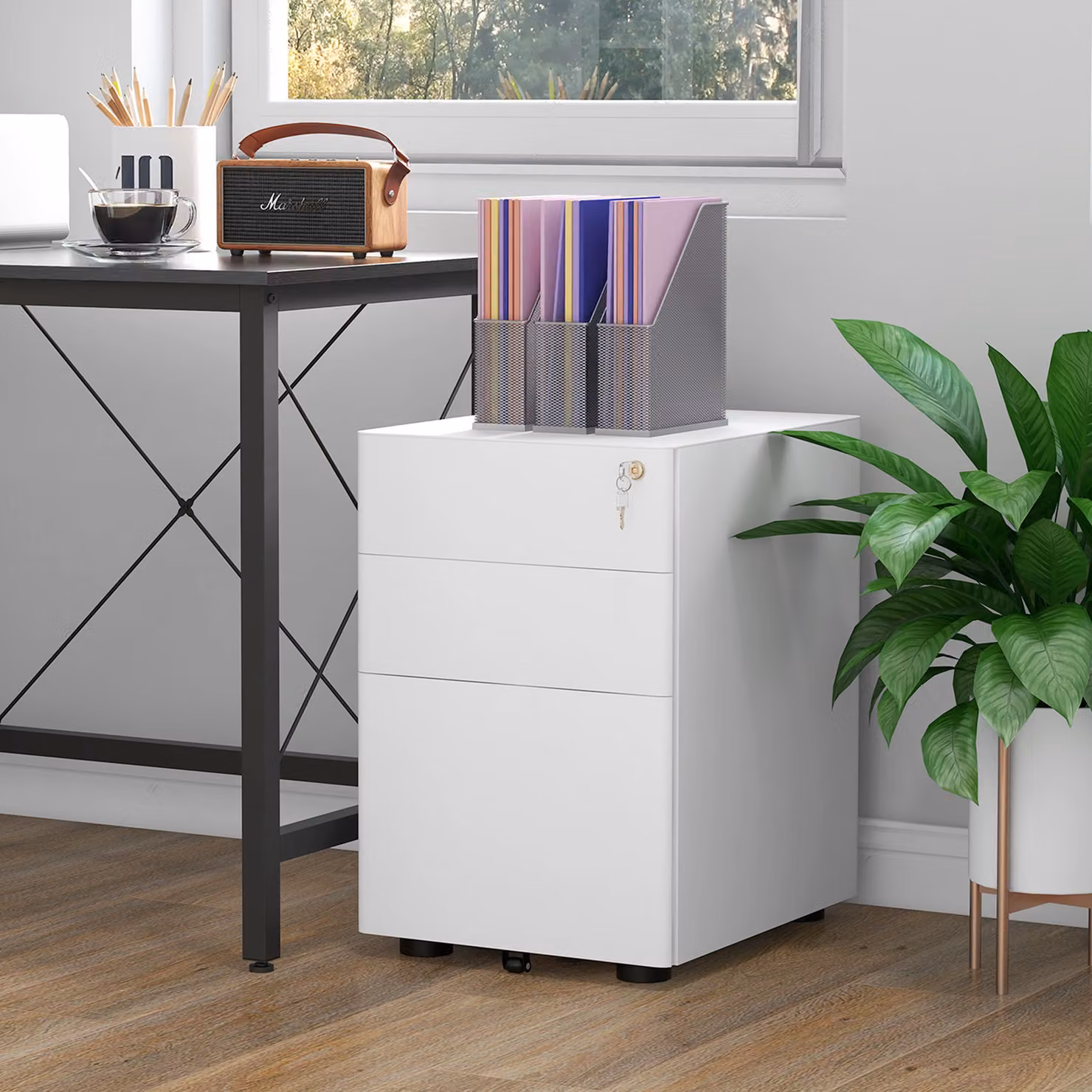 Vinsetto Lockable 3 Drawer Metal Rolling Vertical Filing Cabinet in White – 2