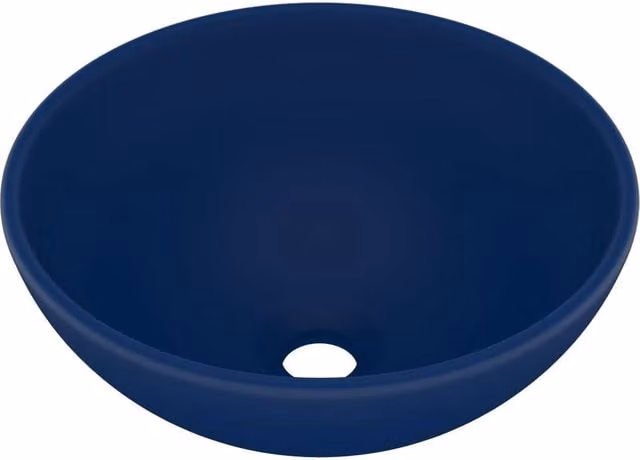 Berkfield Home Luxury Round Ceramic Bathroom Basin in Matt Dark Blue, Diameter: 32.5 cm, Height: 14 cm