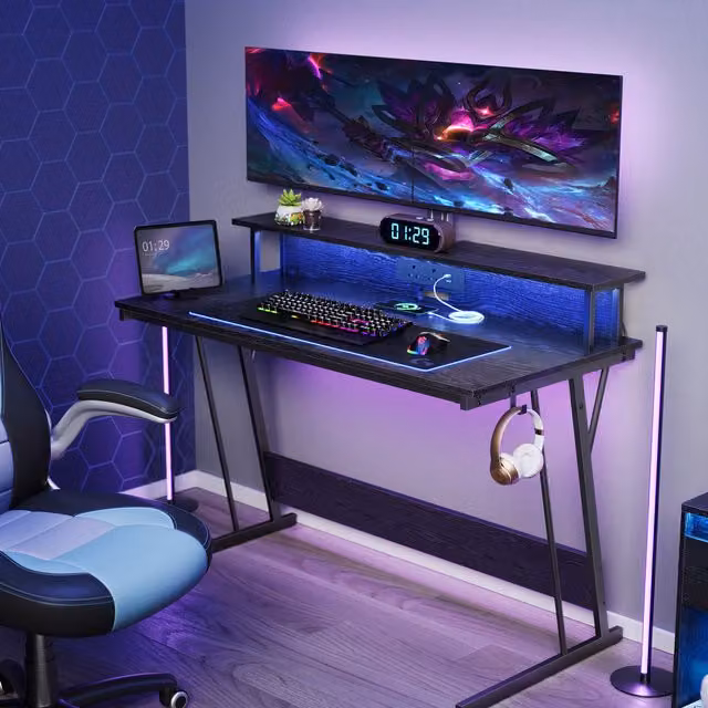 VASAGLE Modern Black Rectangular Gaming Desk for Home Office