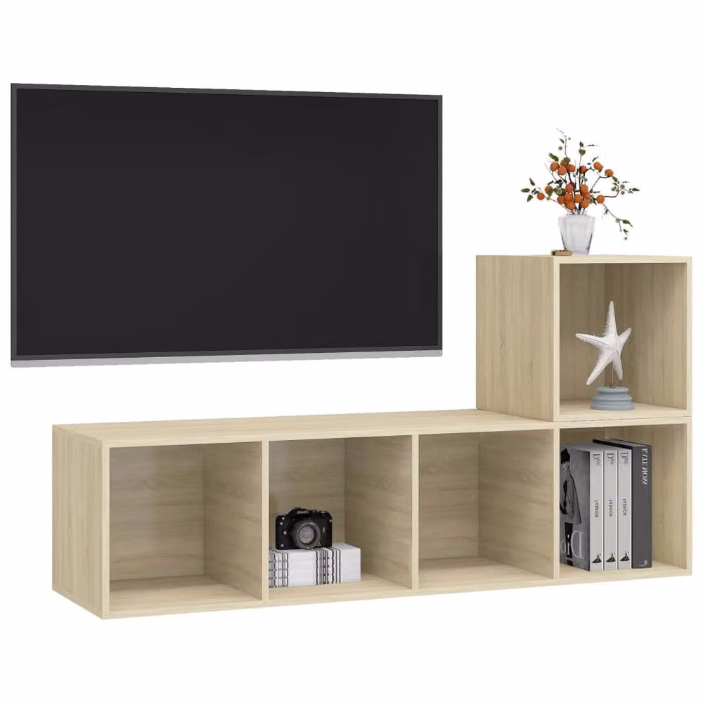 Berkfield Home 2 Piece TV Cabinet Set in Sonoma Oak and Beige Engineered Wood – 3