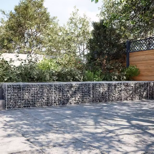Berkfield Home Silver Galvanised Steel Gabion Basket with Cover, W: 400 cm, D: 100 cm, H: 50 cm