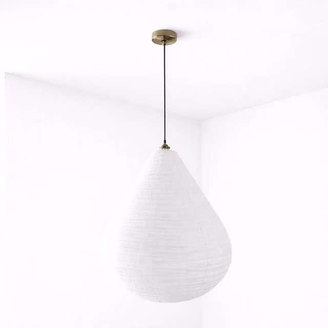 CGC Lighting Mabel Handmade White Linen Easy Fit Teardrop Lampshade, Scandinavian Minimalist Style, W/D/H: 40 x 40 x 20 cm – 1