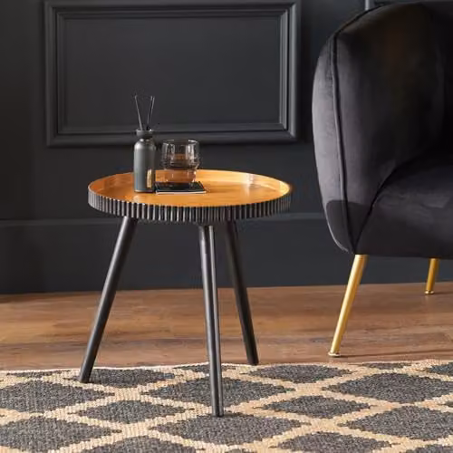 Pacific Lifestyle Black and Natural Tripod Side Table, Round Modern Wood Accent Table, W/D/H: 40 x 40 x 41 cm