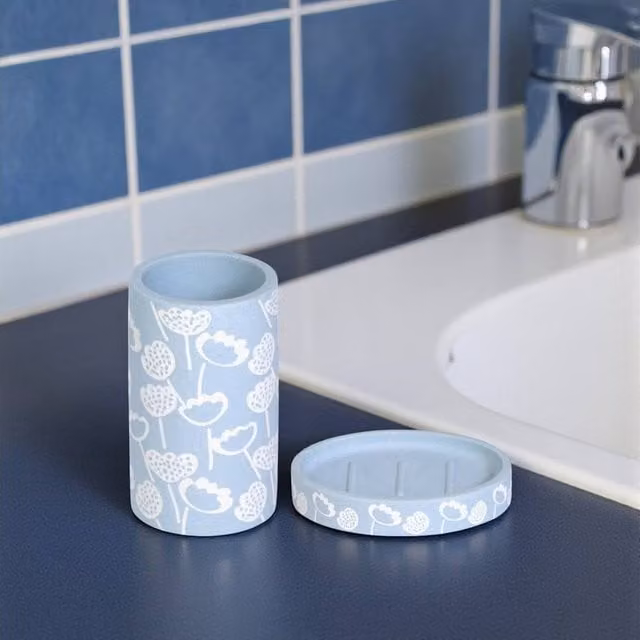 Showerdrape Blue Ceramic Bathroom Accessory Set including Soap Dish and Tumbler – 1