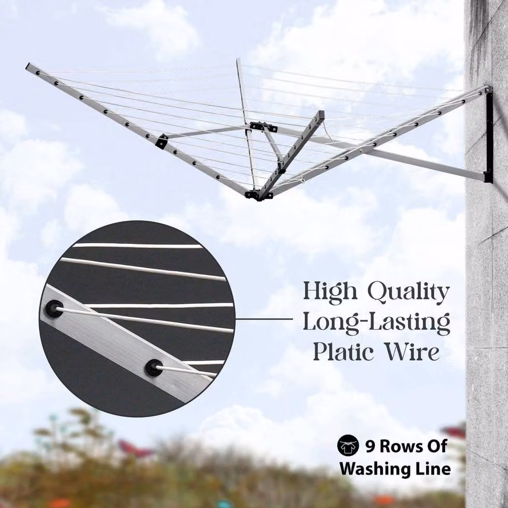 SPETLEK 5 Arm Wall Mounted Folding Clothes Airer in Silver – 2