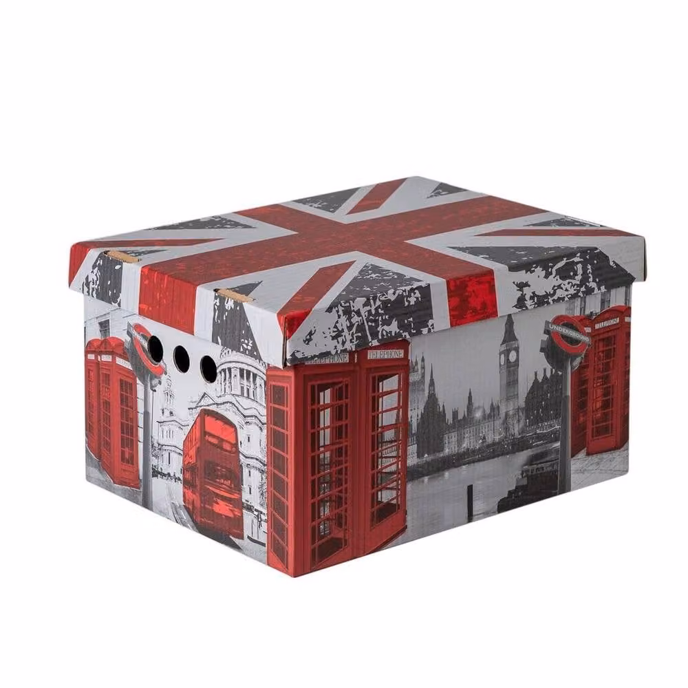 NESTLUNE Set of 2 Red Decorative Cardboard Storage Boxes with Lids for Home or Office – 3