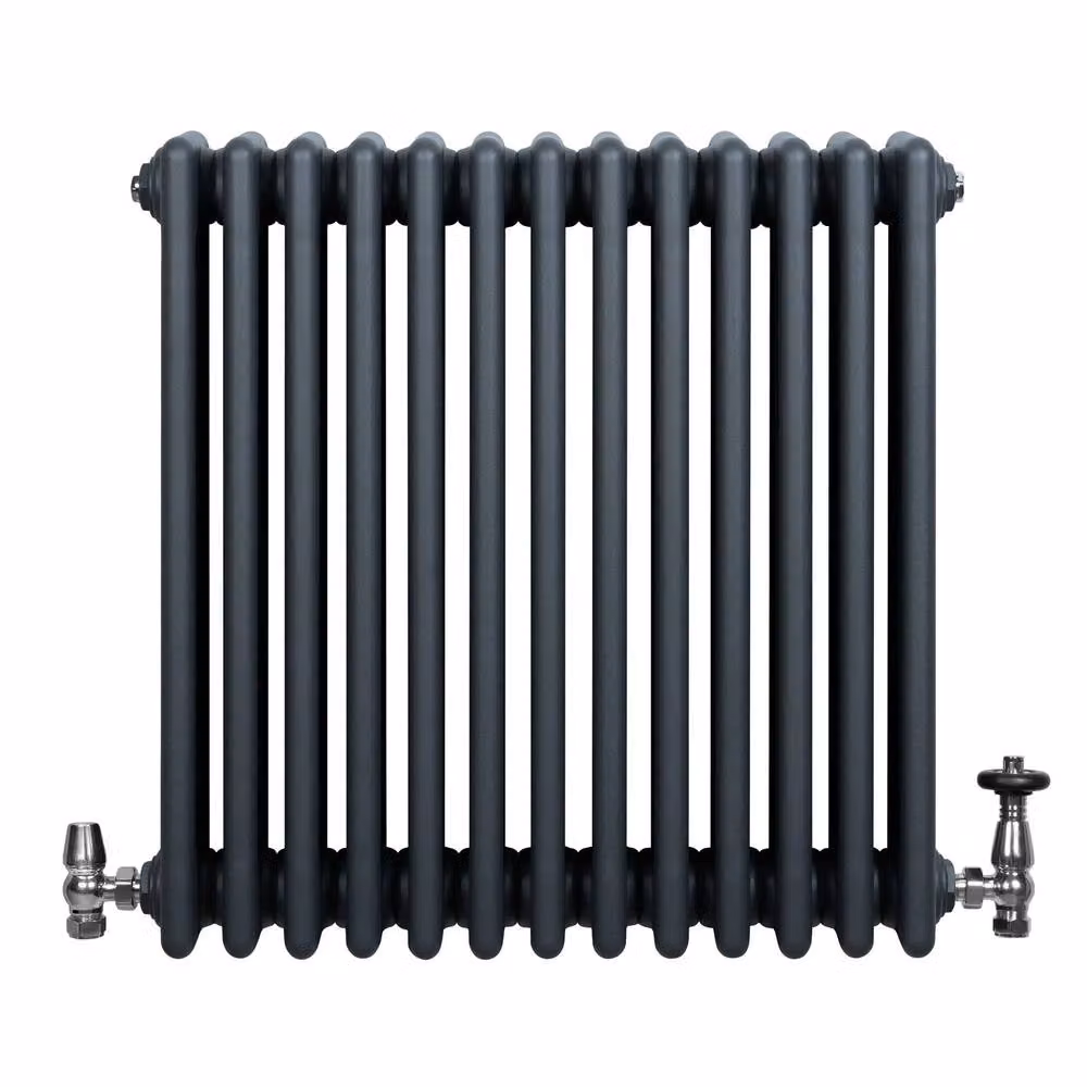 Monstershop Traditional 4 Column Steel Radiator and Valves in Anthracite Grey, H: 60.0 cm x W: 60.5 cm x D: 6.0 cm – 2