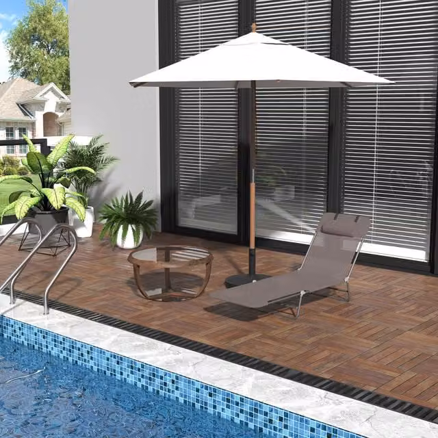 Outsunny Modern Garden Lounger Recliner with Adjustable Headrest and Multi-Position Glide in Brown Textilene