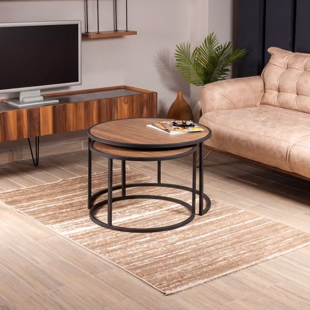 Decorotika Tambur Round Coffee Table in Walnut and Black