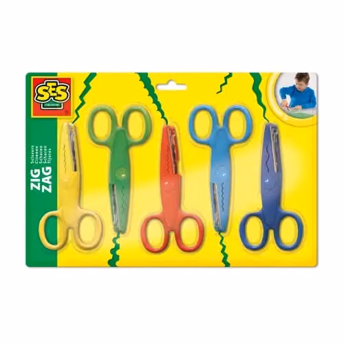 SES Creative Zigzag Pinking Scissors Set for Children in Yellow, Red, Green and Blue