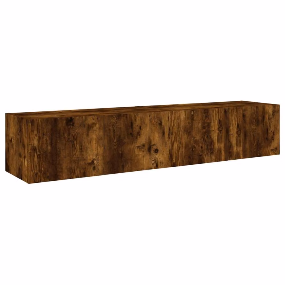 Berkfield Home Set of 2 Modern Smoked Oak TV Wall Cabinets with Integrated LED Lighting, Brown, W: 80 cm, D: 35 cm, H: 31 cm – 6