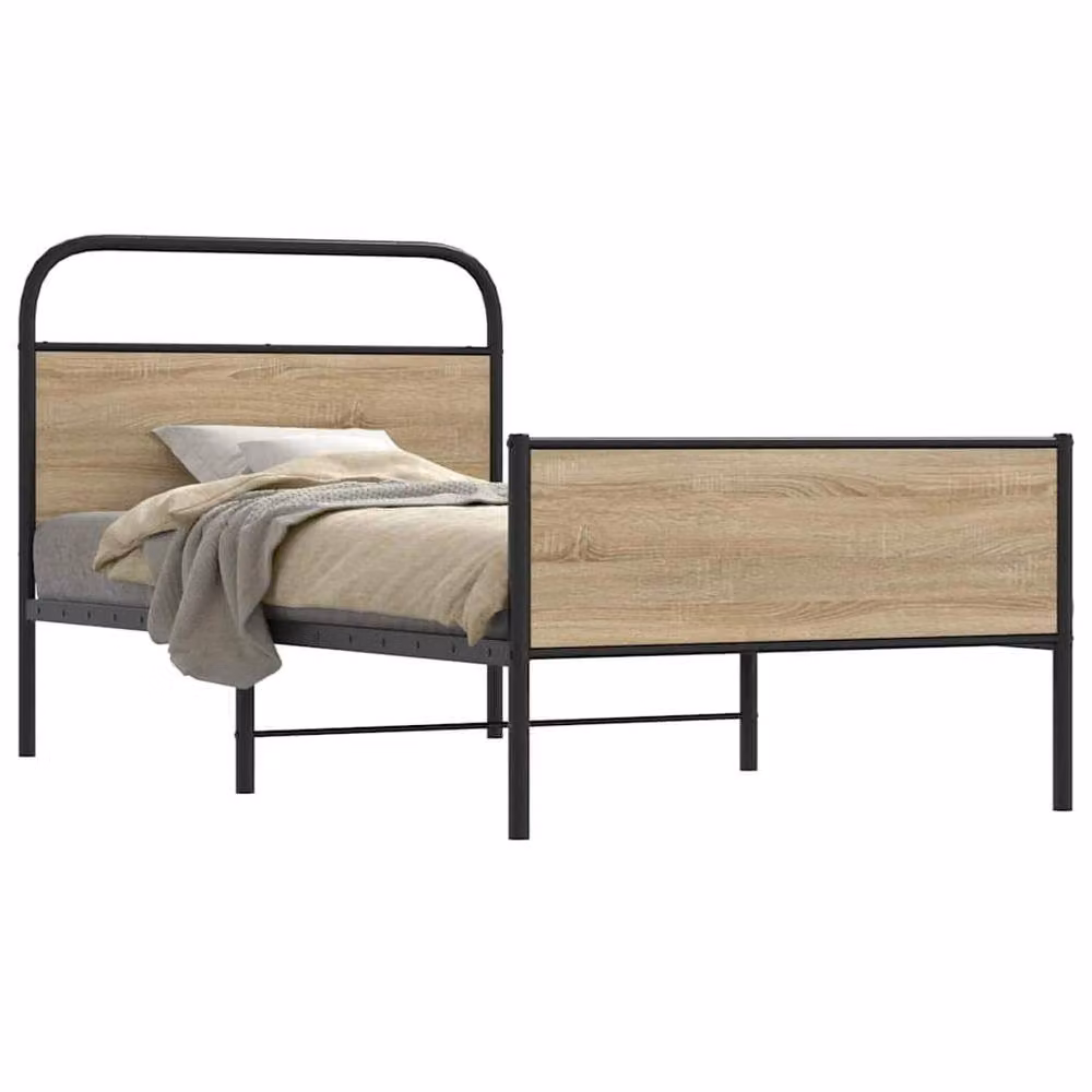 Berkfield Home Sonoma Oak Bed Frame in Brown, W/D/H: 90 x 190 cm – 2