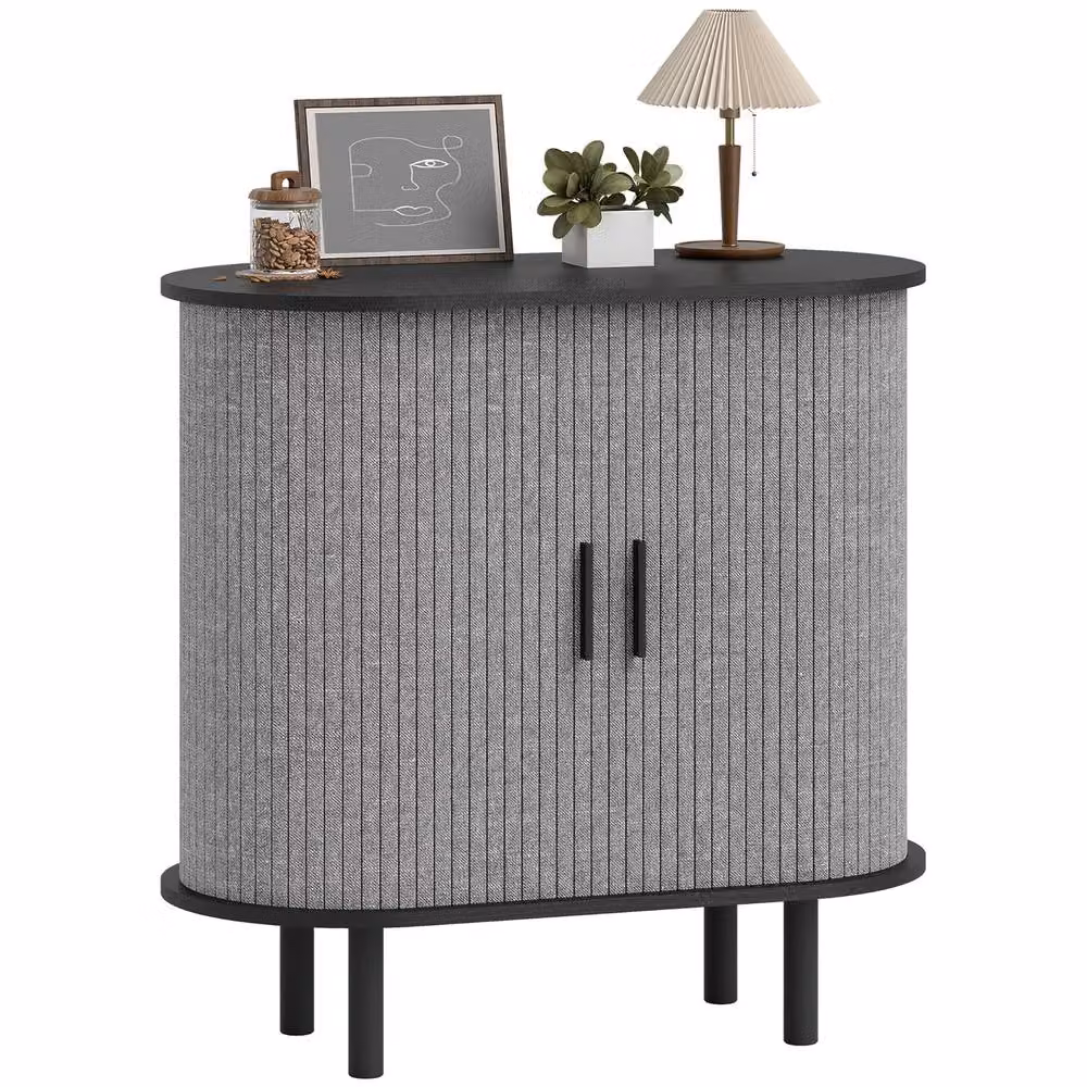 HOMCOM Modern Grey Sideboard with 2 Sliding Tambour Doors – 2