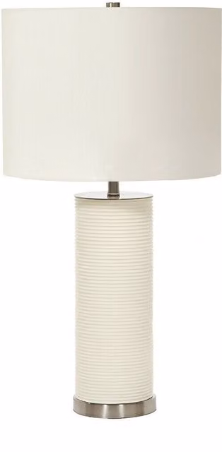 Loops White Table Lamp with Ribbed Resin Base and Fabric Shade, E27 60W LED Compatible