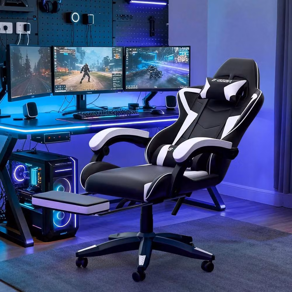 Gartistgo Ergonomic Gaming Chair in Black with Headrest, Foot Ring and Armrests – 6
